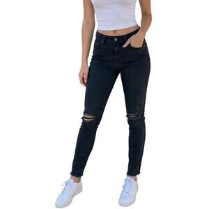 Mother Black Mid-Rise Skinny Leg Jeans, XS/US24